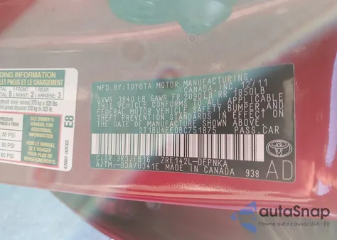 2011 Toyota Corolla Le from USA, damaged, VIN 2T1BU4EE0BC751875